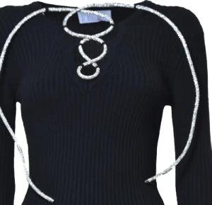 Giuseppe Di Morabito - Black Wool Ribbed Knit Top With Rhinestones - Größe 42 - schwarz