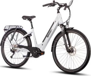 SAXXX E-Bike Trekkingrad Damen & Herren 28'' Deluxe Sport Wave, 418Wh, bis zu 100km, 9 Gang Shimano Alivio Schaltwerk, Kettenschaltung, Mittelmotor, 418 Wh, (mit Akku-Ladegerät, mit Akku-Schlüssel, mit Rahmenschloss), Federgabel, Gepäckträger, hydraulisch