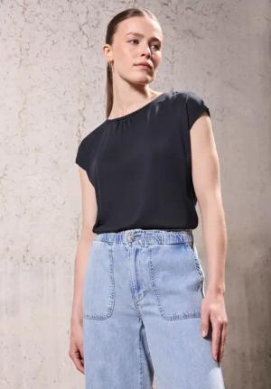 Street One Studio Frauen Basic Shirt mit Raffung in Blau, Gr: 40