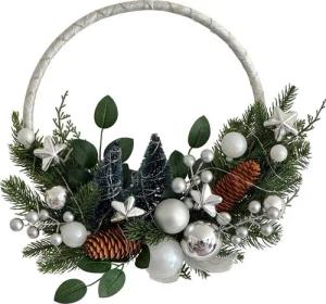 Online-Fuchs Dekokranz Türkranz Weihnachtskranz mit LED Lichterkette, Timer, Weihnachtskugeln, mit 2 Tannenbäumen inklusive Funkeleffekt