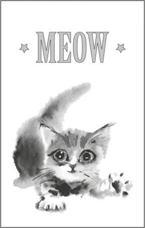 queence Leinwandbild "Katze MEOW", Kunst-Modern-Schriftzug-Tiere-Katze-Katzen-Katzenbilder-Schwarz-Weiß, Premium-Leinwandstoff, Handarbeit aus Deutschland