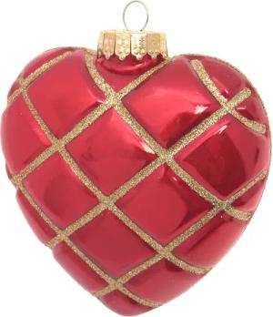 Krebs Glas Lauscha Christbaumschmuck "Herz mit Karo in Gold Glitter", (Packung, 1 tlg.), Christbaumschmuck aus Glas, mundgeblasen, handgefertigt, herzförmig