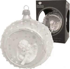 Krebs Glas Lauscha Christbaumschmuck "Reflexkugel mit weißem Engel", (1 tlg.), Christbaumschmuck aus Glas, mundgeblasen, handgefertigt, Baumkugel