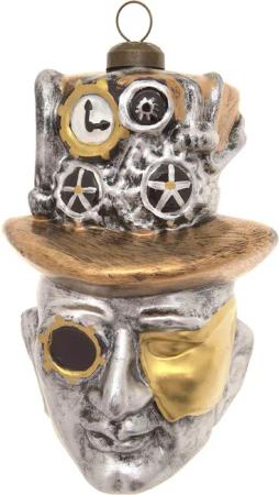 Krebs Glas Lauscha Christbaumschmuck "Steampunk Kopf, Silber/Gold, 11cm", (1 tlg.), Christbaumschmuck aus Glas, mundgeblasen, handgefertigt, Figur