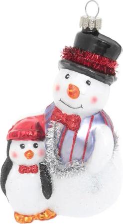Krebs Glas Lauscha Christbaumschmuck "Schneemann mit Puinguin", (1 tlg.), Christbaumschmuck aus Glas, mundgeblasen, handgefertigt, Schneemann