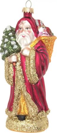 Krebs Glas Lauscha Christbaumschmuck "Santa mit Geschenkkorb & Baum", (1 tlg.), Christbaumschmuck, Glas, mundgeblasen, handgefertigt, Weihnachtsmann