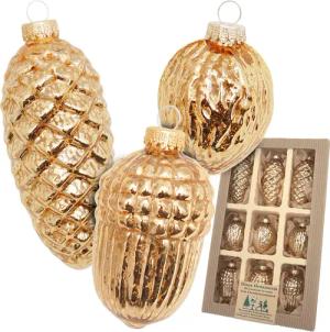 Krebs Glas Lauscha Christbaumschmuck "Antikes Glas Nüsse & Zapfen", (Packung, 9 tlg.), Christbaumschmuck aus Glas, mundgeblasen, handgefertigt, Zapfen