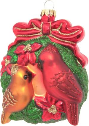 Krebs Glas Lauscha Christbaumschmuck "Kardinalvogelpärchen", (1 tlg.), Christbaumschmuck aus Glas, mundgeblasen, handgefertigt, Tierfigur