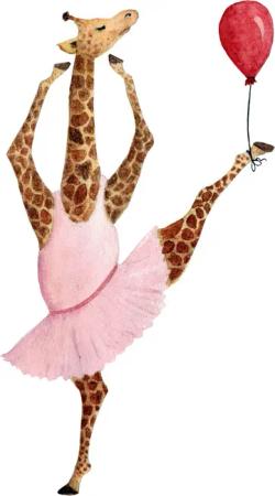queence Leinwandbild "Ballerina Giraffe", Luftballon-Giraffe-Giraffen-Giraffen Bilder-Tanz, Premium-Leinwandstoff, Handarbeit aus Deutschland, Kindermotiv