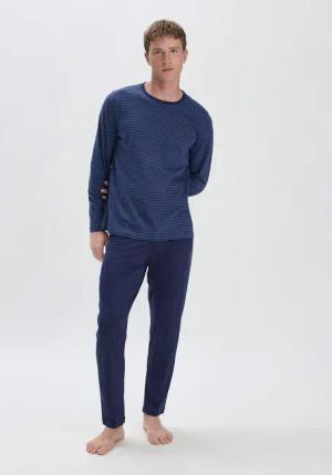 hessnatur Herren Pyjama PURE COTTON aus Bio-Baumwolle - blau - Größe 56