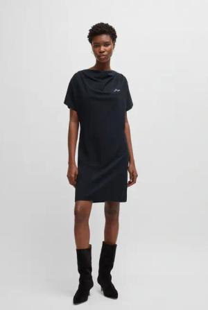 BOSS ORANGE Jerseykleid "Esja Premium Damenmode", mit hochgeschlossenem Wasserfallausschnitt
