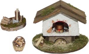 Alfred Kolbe Krippen-Zubehör "Weihnachtsdeko", Backofen und Hackstock, inkl. Holzkörbchen