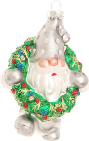 Krebs Glas Lauscha Christbaumschmuck "Glasornament "Zwerg mit Weihnachtskranz"", (1 tlg.), Weihnachtsdeko, Weihnachtsbaumkugel, Christbaumkugeln aus Glas
