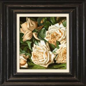 queence Leinwandbild "Blumen", Kunst-Blumen-Blumenbilder-Stillleben-Garten-Gartenbilder, Premium-Leinwandstoff, Handarbeit aus Deutschland, 40x40cm