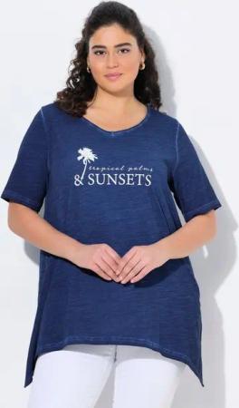 Ulla Popken T-Shirt T-Shirt cold dyed A-Linie V-Ausschnitt Halbarm