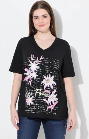 Ulla Popken T-Shirt T-Shirt Trachtenmotiv Classic V-Ausschnitt Halbarm