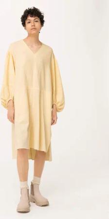 hessnatur Damen Kleid aus Bio-Baumwolle mit Leinen - gelb - Größe S