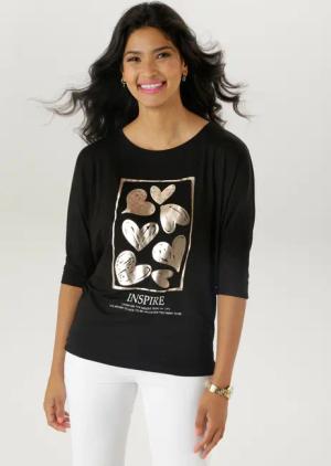 Aniston SELECTED 3/4-Arm-Shirt, mit goldfarbigen Herzen und Statementspruch