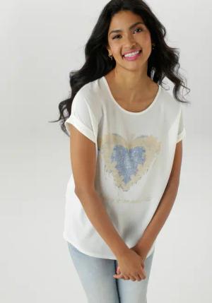 Aniston SELECTED Shirtbluse, teilweise mit glänzenden, goldfarbenen Folienprint