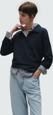 Marc O'Polo Langarm-Poloshirt Heavy Jersey-Woven V-Ausschnitt,