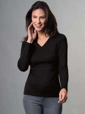 Trigema T-Shirt TRIGEMA Langarmshirt mit V-Ausschnitt