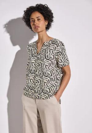 STREET ONE Shirtbluse mit geschlitztem Rundhalsausschnitt