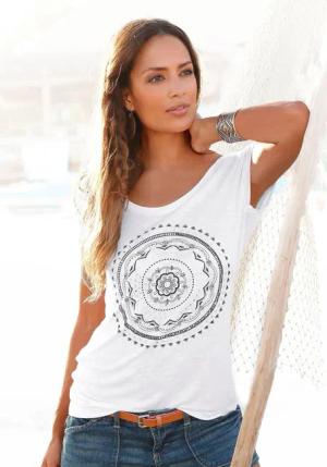 LASCANA Strandshirt mit Print und glänzendem