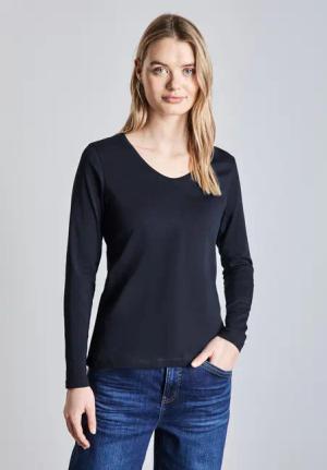 STREET ONE Langarmshirt mit abgerundetem V-Ausschnitt