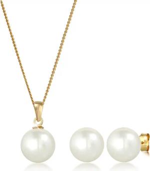 Elli Premium Schmuckset Süßwasserzuchtperle 585 Gelbgold