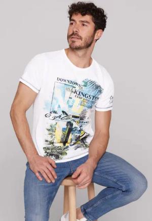 CAMP DAVID Rundhalsshirt mit offener Kante