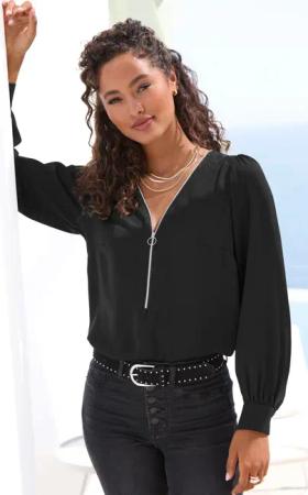 LASCANA Langarmbluse mit Reißverschlussdetail, elegante Damenbluse