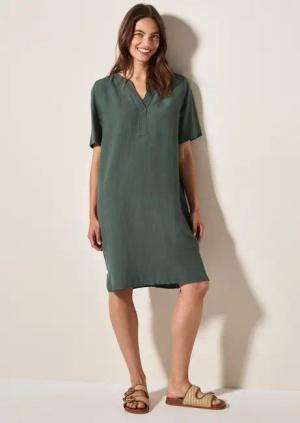 CECIL Sommerkleid Splitneck, mit Leinen