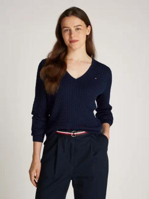 Tommy Hilfiger V-Ausschnitt-Pullover CO CABLE V-NK