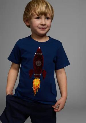 KIDSWORLD T-Shirt Mit Rakete aus Wendepailletten
