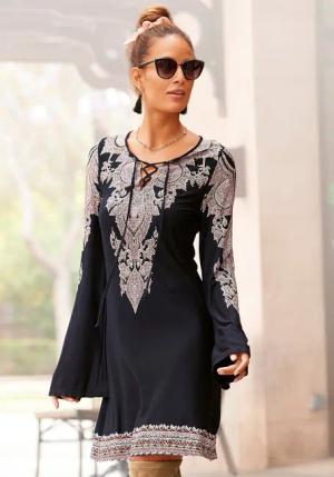 LASCANA Jerseykleid mit Bordürendruck und Schnürung
