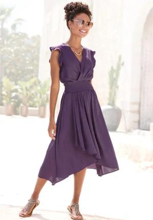 LASCANA Satinkleid mit kurzen Ärmeln, Sommerkleid