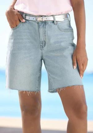 Venice Beach Jeansbermudas mit fransigem Saum,