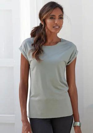 LASCANA Rundhalsshirt mit eleganten Glitzerabschlüssen aus