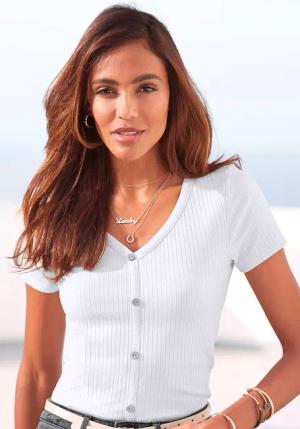 LASCANA Kurzarmshirt aus Rippware mit Zierknopfleiste,