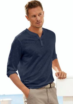H.I.S Henleyshirt Langarm, Shirt mit Knopfleiste