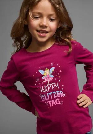 KIDSWORLD Langarmshirt Mit Spruch: Happy Glitzer