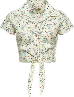 QueenKerosin Kurzarmbluse Retro Cats mit Bindeband