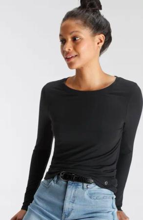 Tamaris Langarmshirt langärmlig, sehr figurbetont, unifarben,