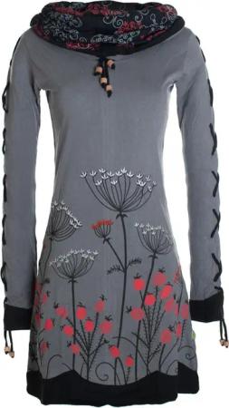 Vishes Jerseykleid Blumenkleid Langarm-Shirtkleid mit Schalkragen