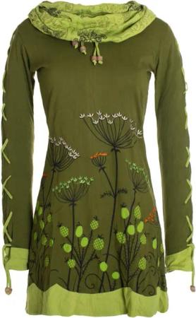 Vishes Jerseykleid Blumenkleid Langarm-Shirtkleid mit Schalkragen