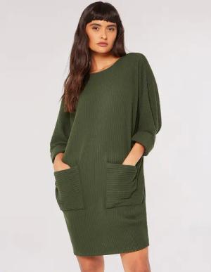 Apricot Strickkleid Cocoon Dress, mit Krempelärmeln