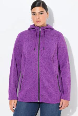 Ulla Popken Sweatjacke Strickfleece-Jacke Kapuze Reißverschlusstaschen