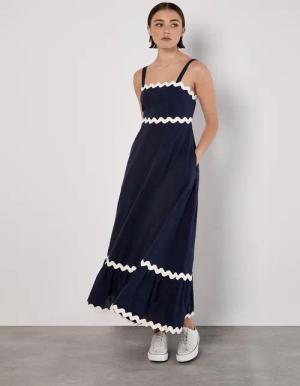 Apricot Midikleid Trägerkleid, mit Zick Zack