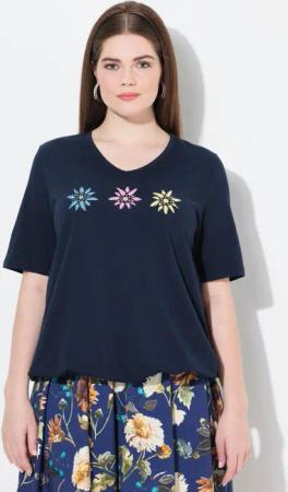 Ulla Popken T-Shirt T-Shirt Stickerei V-Ausschnitt