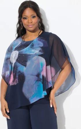 Ulla Popken Longbluse Chiffonbluse Blüten Oversized